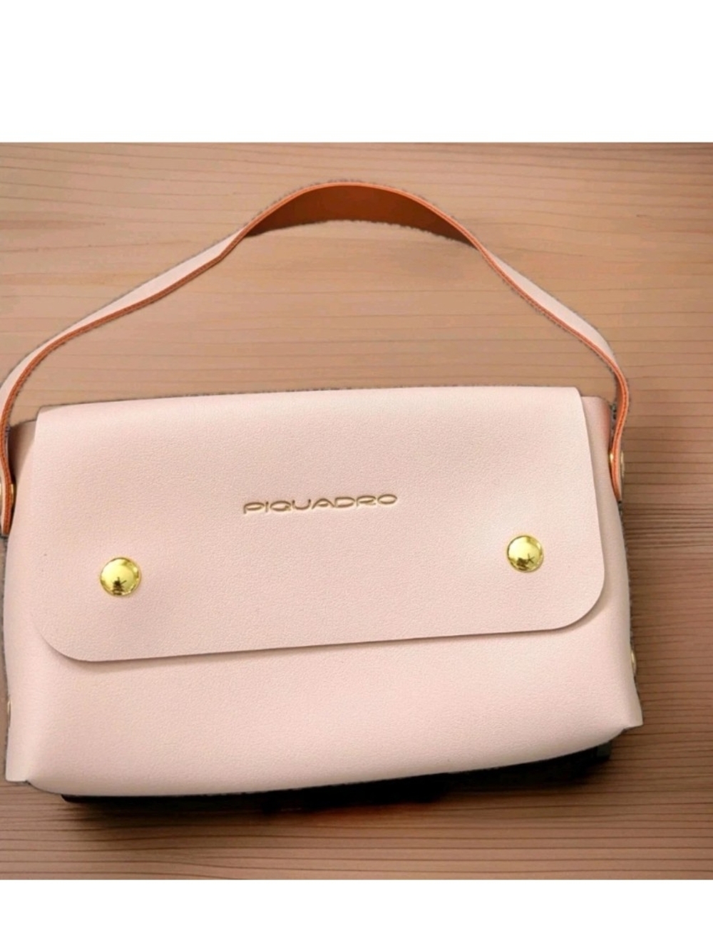 NWOT Piquadro for Collistar Clutch bag Peach/ Orange Inside Vegan Leather Snaps